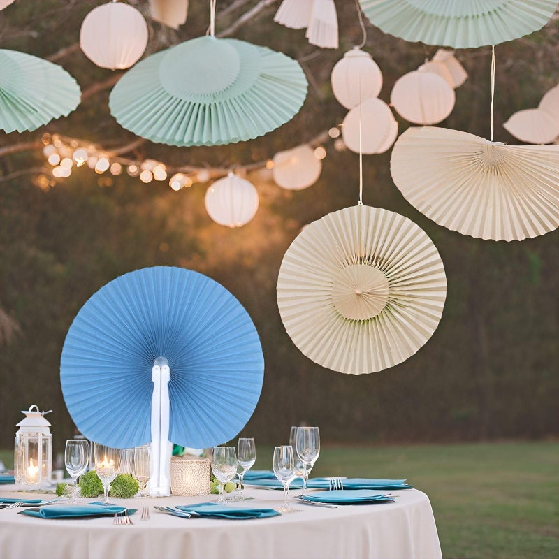 Bestage 20 Pieces Decorative Paper Folding Hand Fans Handheld,Blue Round Wedding Foldable Fans Chinese and Japanese Fans Bulk for Bridal Guest Church Party Favors Dancing Birthday DIY - Image 3